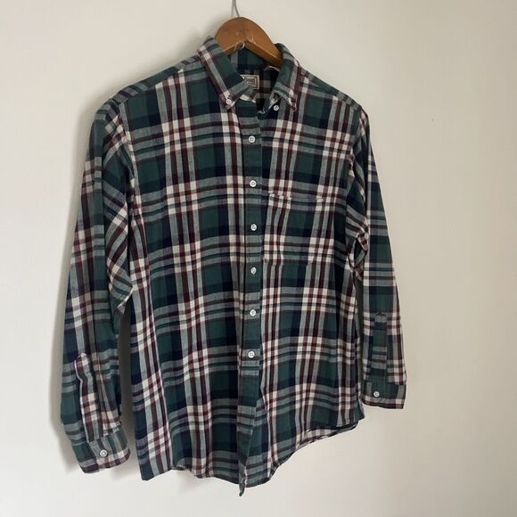 LL BEAN Vintage Made In USA Women’s 100% Cotton Mariner Flannel, Green- Medium - Picture 2 of 8
